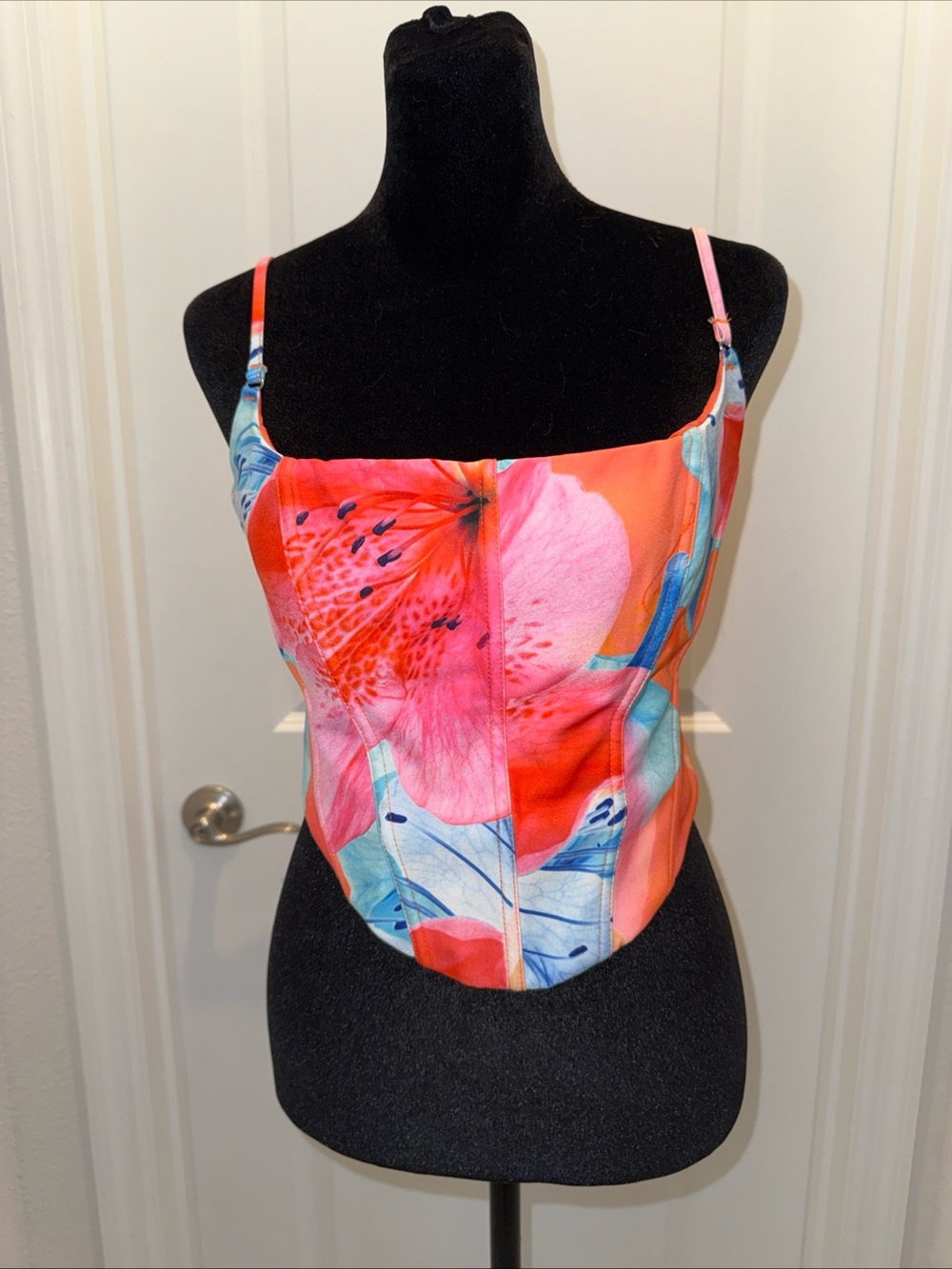 White Fox Boutique Pink and Orange Floral Corset Crop Top
